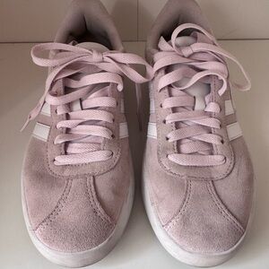 adidas VL Court Women's Pink Suede Lace-Up Sneakers with White Stripes